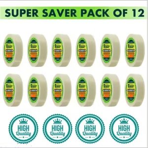 Transparent Adhesive BOPP Tape - Cello Tape for Secure Packing & Shipping (1 Inch Width x 50 Meter Length, Pack of 12 Rolls)